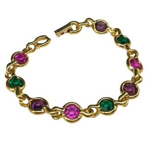 Swarovski Gold Bracelet with Pink, Green, and Purple Accents